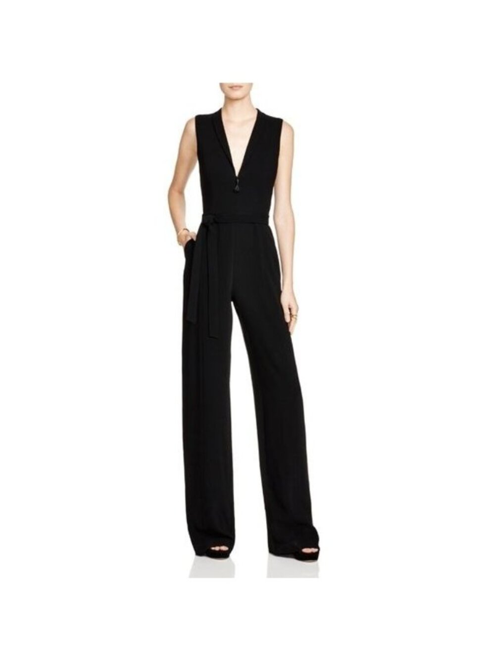 Elizabeth and James Meredith Deep V Neck Sleeveless Jumpsuit in Black Size 4
